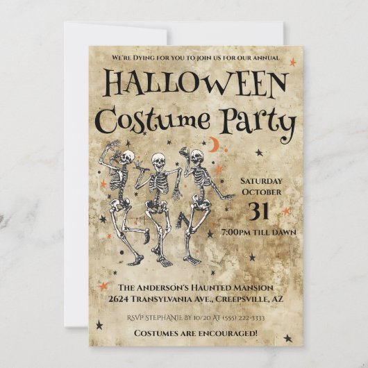 Invitation Fun Skeletons Halloween Costume Party (Devant)