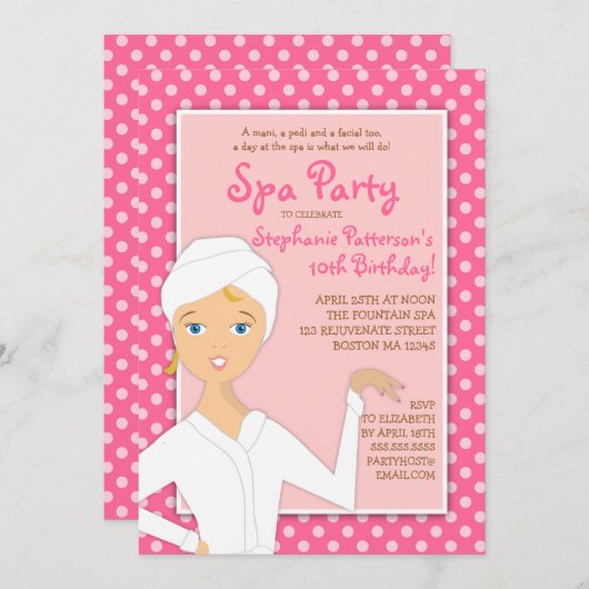 Invitation Fun Spa Birthday Spa Party Invitation| Rose (Devant / Derrière)