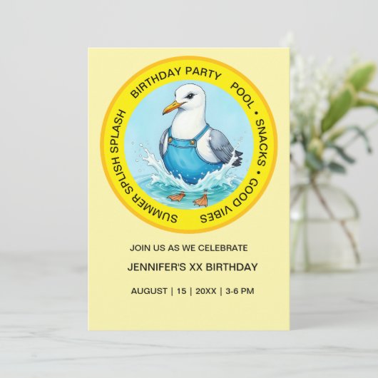 Invitation fun Splish Splash Seagull summer Pool Party (Debout devant)