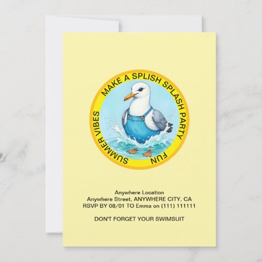 Invitation fun Splish Splash Seagull summer Pool Party (Dos)