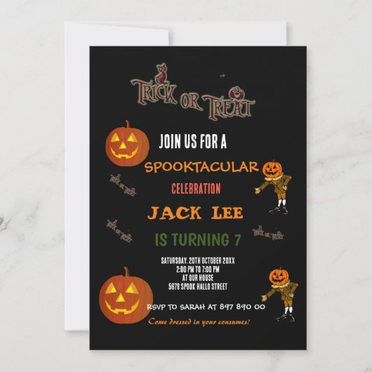 Invitation Fun Spooktacular Halloween Trick ou traitement Ann (Devant)