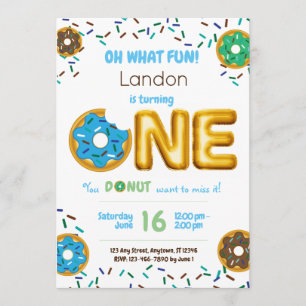 Invitation Fun Sprinkings Donut Doughnut Boy 1er anniversaire