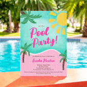 Invitation Fun Summer Bright Tropical pool party Sweet 16