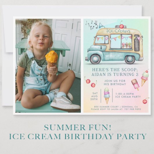 Invitation Fun Summer Ice Cream fête d'anniversaire