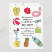 Invitation Fun Summer Swimming Pool Party Birthday  (Devant / Derrière)
