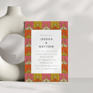 Invitation Fun Super les années 70 Vintage rose jaune Mariage