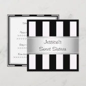 Invitation Fun Sweet 16 Black & White Stripes Silver Party (Devant / Derrière)
