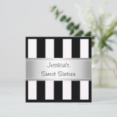 Invitation Fun Sweet 16 Black & White Stripes Silver Party (Debout devant)
