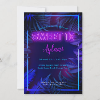 Invitation Fun Sweet 16 Neon Glow Birthday Party