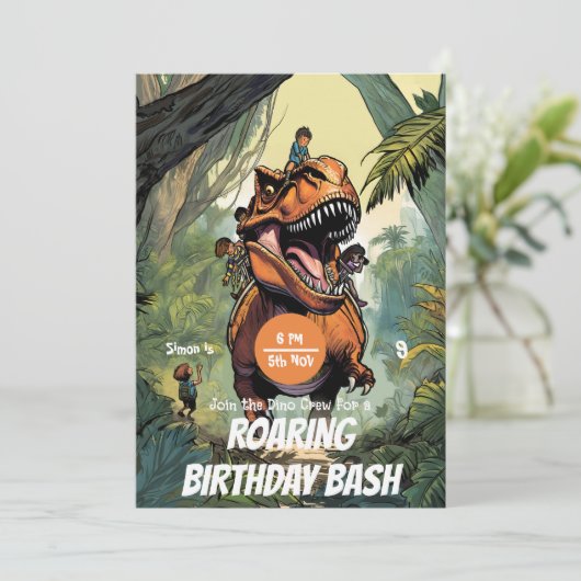 Invitation Fun T-Rex Ride, Rejoignez Dino Adventure! Annivers (Debout devant)