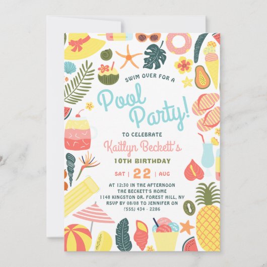Invitation Fun & Tendy Summer Pool Party N'importe quel âge A (Devant)