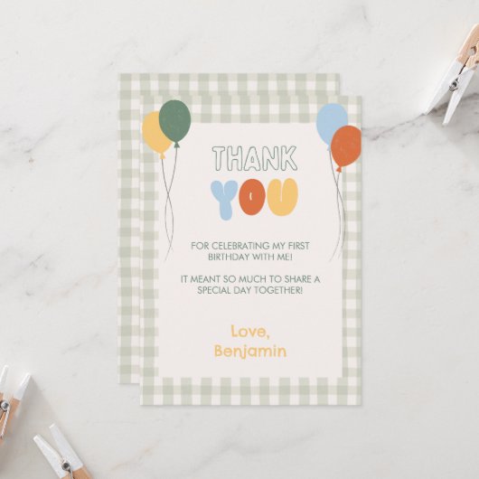 Invitation Fun to be One Colorful Thank You Card (Devant/Arrière en situation)