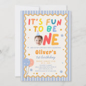 Invitation Fun To Be One Photo Colorful 1st Birthday (Devant)