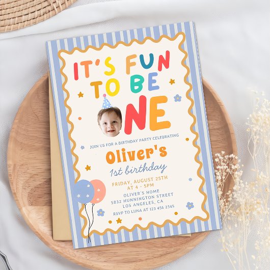 Invitation Fun To Be One Photo Colorful 1st Birthday