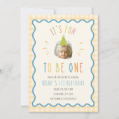Invitation Fun To Be One Photo Yellow Gingham 1st Birthday (Devant)