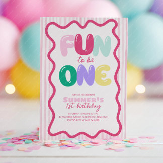 Invitation Fun to be One! Striped Colorful 1st Birthday 