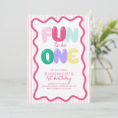 Invitation Fun to be One! Striped Colorful 1st Birthday (Debout devant)