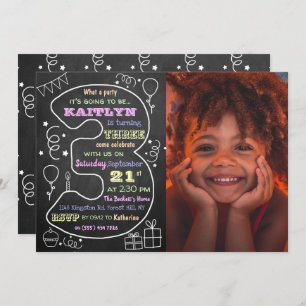 Invitation Fun & Trendy Calkboard Photo 3e anniversaire