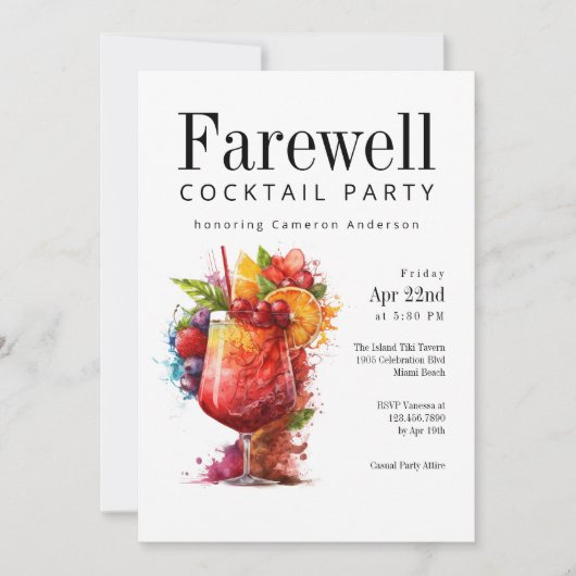 Invitation Fun Tropical Farewell Cocktail Party (Devant)