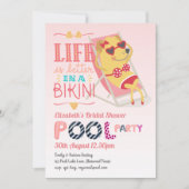 Invitation Fun Tropical Flamant rose Pool Party Rose Bleu mod (Devant)