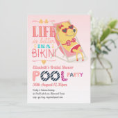 Invitation Fun Tropical Flamant rose Pool Party Rose Bleu mod (Debout devant)