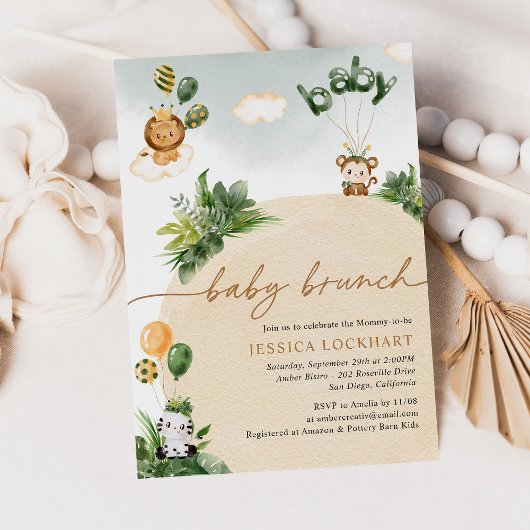 Invitation Fun Tropical Jungle Safari Garçon Bébé Brunch