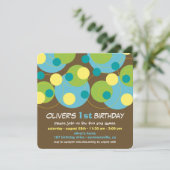 Invitation Fun Turquoise Bubbly Dots Photo Boy 1er Anniversai (Debout devant)