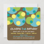 Invitation Fun Turquoise Bubbly Dots Photo Boy 1er Anniversai (Devant)