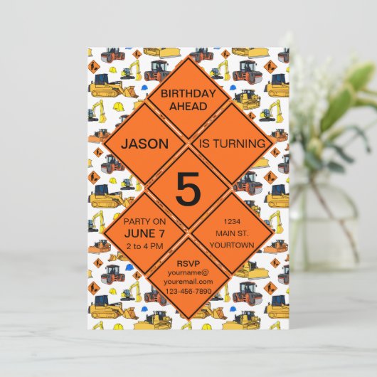 Invitation Fun Unique Zone de Construction Signes de route An (Debout devant)