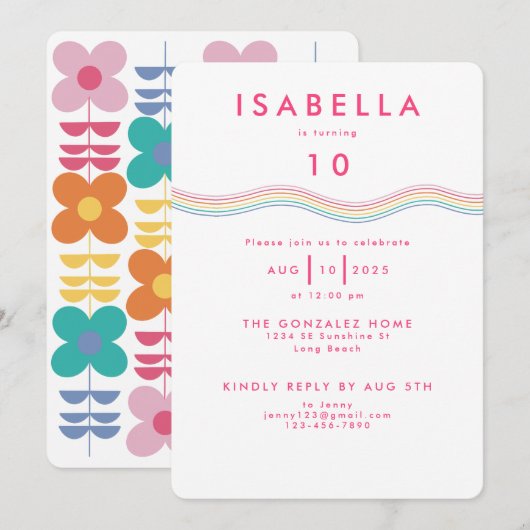 Invitation Fun Vibrant Retro Flower Anniversaire (Devant / Derrière)