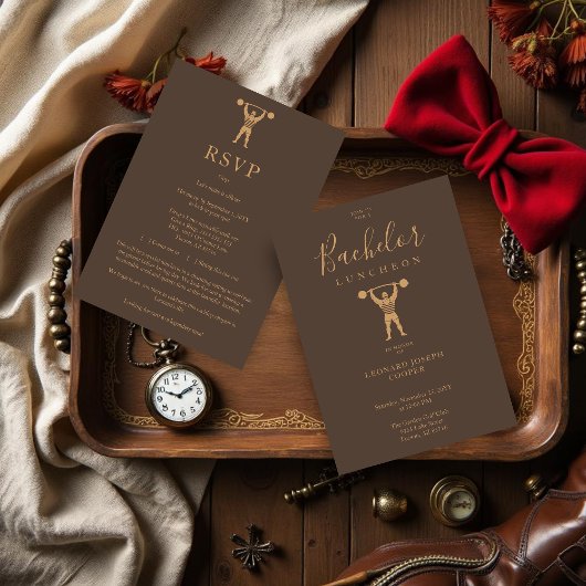 Invitation Fun Vintage Circus Strongman Brown Groomsman