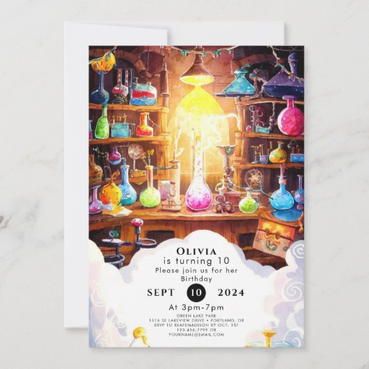 Invitation Fun Watercolor Editable Scientifique Anniversaire (Devant)