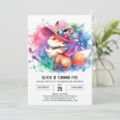 Invitation Fun Watercolor Fox Anniversaire (Debout devant)