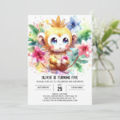 Invitation Fun Watercolor Singe Anniversaire (Debout devant)