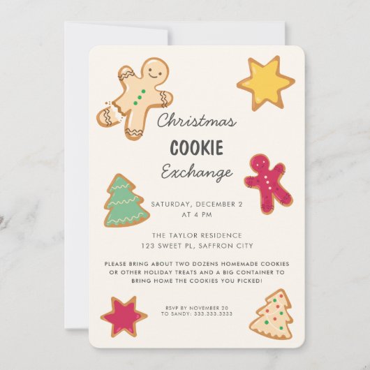 Invitation Fun Whimsal Noël Cookie Exchange Party (Devant)