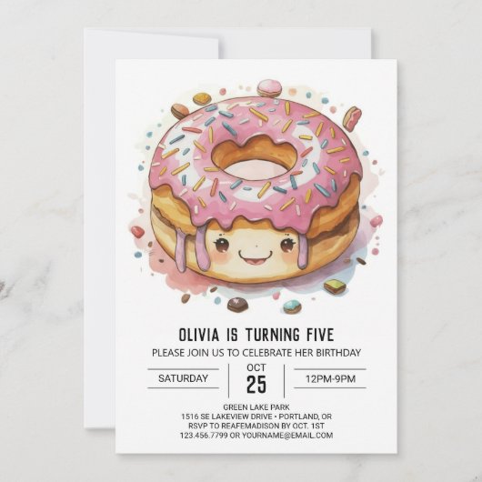 Invitation Fun Whimsical Donuts Anniversaire (Devant)
