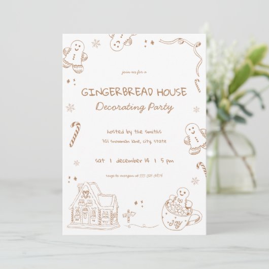Invitation Fun Whimsical Gingerbread Maison Décoration Party (Debout devant)