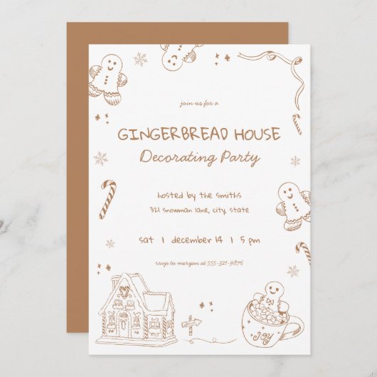 Invitation Fun Whimsical Gingerbread Maison Décoration Party (Devant / Derrière)