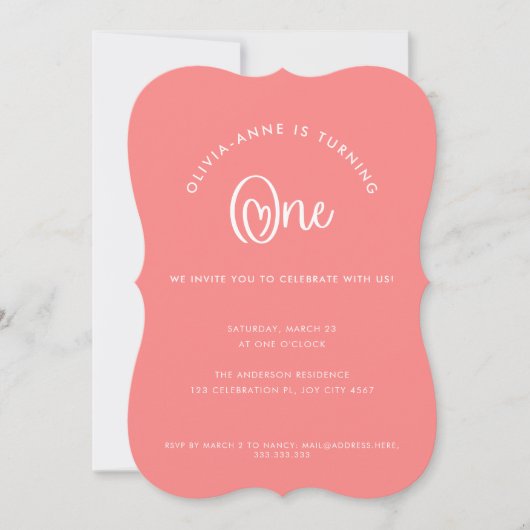 Invitation Fun Whimsical Pink Heart Script Premier anniversai (Devant)