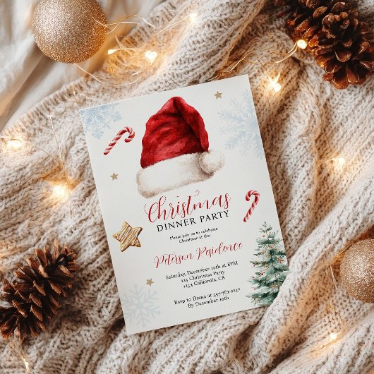 Invitation Fun Whimsical Santa Hat Soir de Noël