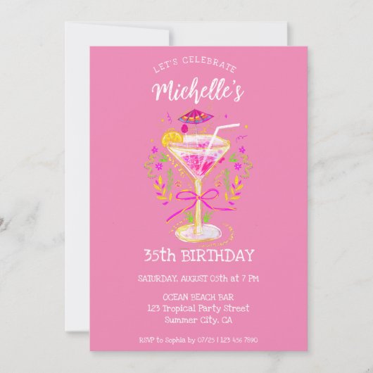 Invitation Fun Whimsical Summer Cocktail Anniversaire (Devant)