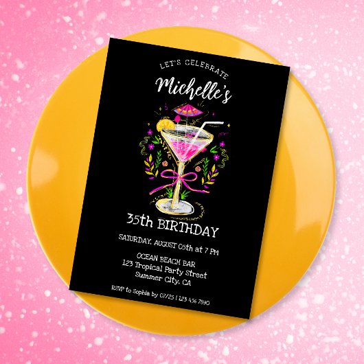 Invitation Fun Whimsical Summer Cocktail Anniversaire