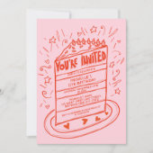 Invitation Fun Whimsical unique main tiré gâteau d'anniversai (Devant)