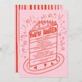 Invitation Fun Whimsical unique main tiré gâteau d'anniversai (Devant / Derrière)