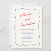Invitation Fun Whimsical Wavy Bordure Mariage Monogramme (Devant)