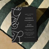 Invitation Fun Whimsscript Monogramme noir blanc Mariage