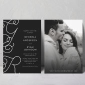 Invitation Fun Whimsscript Monogramme noir blanc Mariage