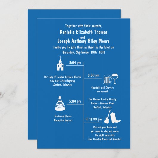 Invitation Fun Whimsy Timeline Mariage (Devant / Derrière)