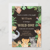 Invitation Fun Wild One Jungle Boy Premier anniversaire (Devant)