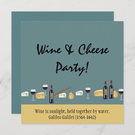 Invitation Fun Wine and Cheese Party - avec citation (Devant / Derrière)